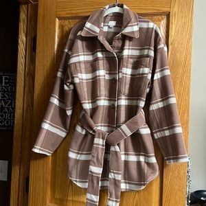 Brown plaid Jacket  tie and buttons